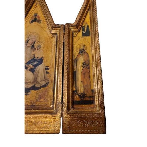 1940's Florentine Gilt Religious Tryptic - Madonna & Child - Picture 5 of 13